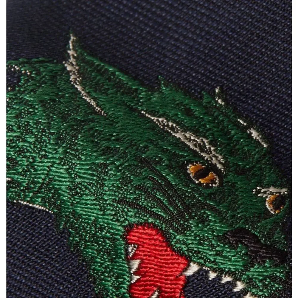 NWT Gucci Panther Appliquéd Silk & Wool Blend Navy Blue Underknot Tie $250.00